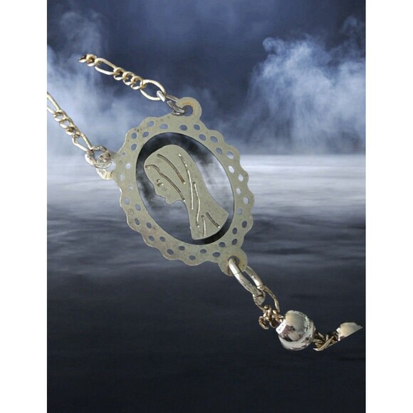 Vintage Catholic Rosary  17” Silver Beads Gold Tone Chain, Mary Medal & Crucifix - Picture 7 of 10